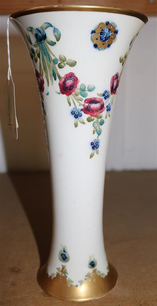 William Moorcroft for James Macintyre Rose Garland pattern tapered cylindrical vase (chip to rim)
